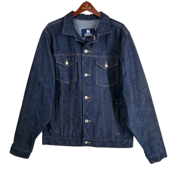 Vtg Y2K Nautica Jeans Denim Trucker Jacket Mens S Blue Dark Indigo - Picture 4 of 11